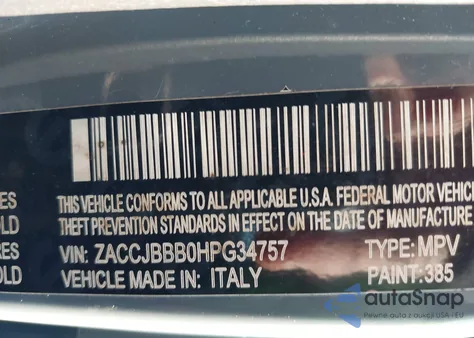 2017 Jeep Renegade Altitude 4X4 z USA, uszkodzony, nr VIN ZACCJBBB0HPG34757